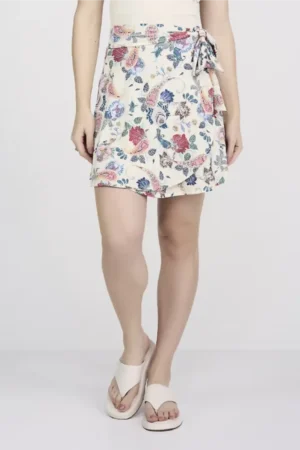 Short saia estampado transpassado