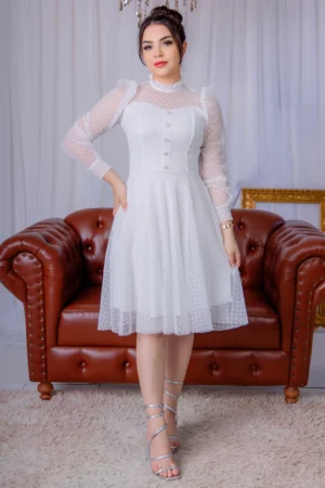 Vestido curto noiva manga longa