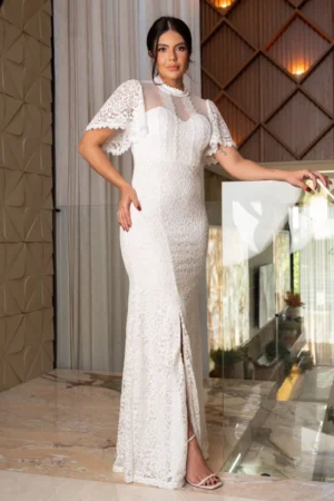 Vestido longo noiva manga flare