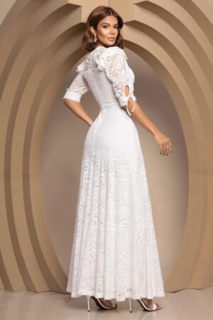 Vestido longo noiva manga laço