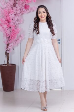 Vestido midi noiva renda
