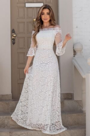 Vestido longo noiva ombro a ombro