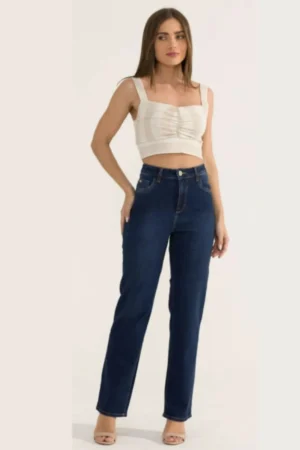 Calça jeans reta escura divero