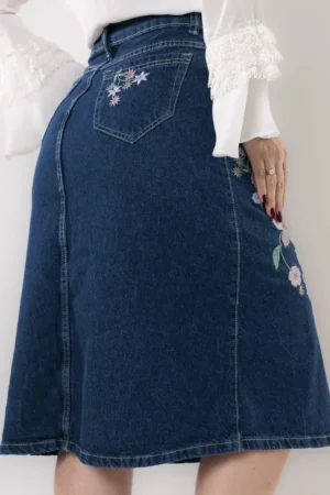 Saia jeans bordada