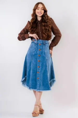 Saia jeans com botões
