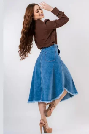 Saia jeans com botões