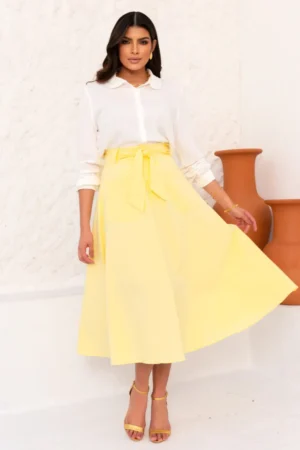 Saia midi com faixa e bolso