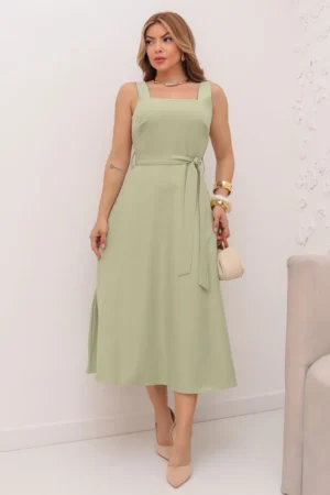 Vestido midi alça com faixa