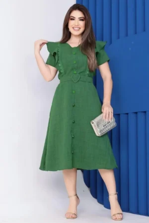 Vestido midi com cinto coração