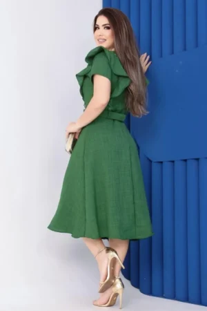 Vestido midi com cinto coração