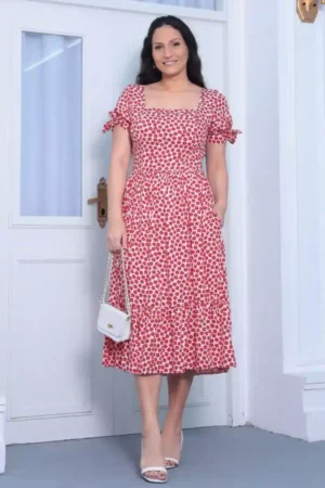 Vestido midi manga laço